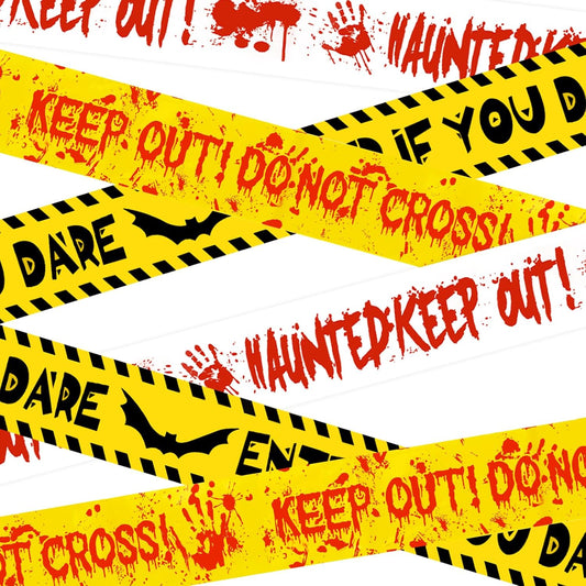 3 rolls in one pack: 'enter if you dare' (29.5ft), 'keep out do not cross' (29.5ft), 'haunted keep out' (29.5ft)