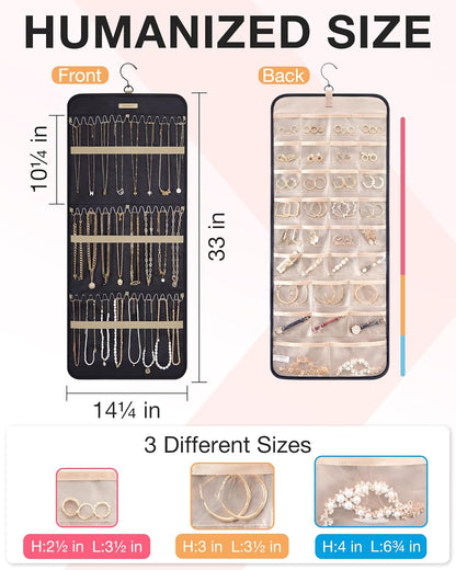 3 rows of wave-shaped metal hooks holding up to 42 necklaces with elastic separation straps