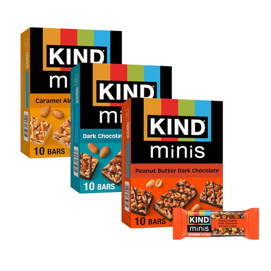 30-count variety pack with 3 flavors (10 each of dark chocolate nuts & sea salt, peanut butter dark chocolate, caramel almond & sea salt)
