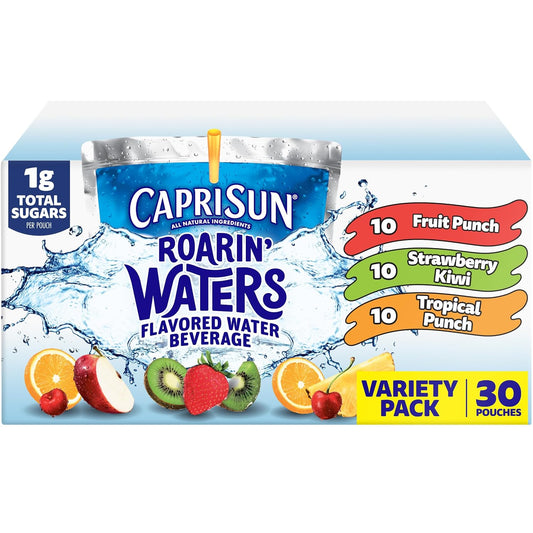 30-count variety pack with fruit punch, strawberry kiwi, and tropical punch flavors