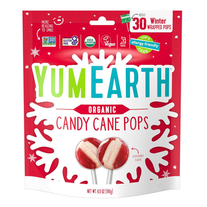 30 individually wrapped candy cane-shaped lollipops per pack