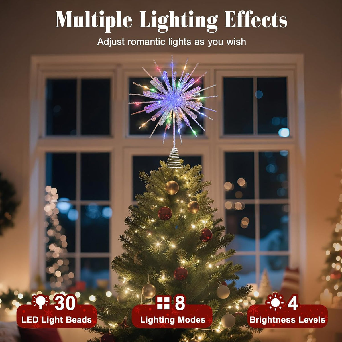 30 led light beads with 8 lighting modes and 4 brightness levels