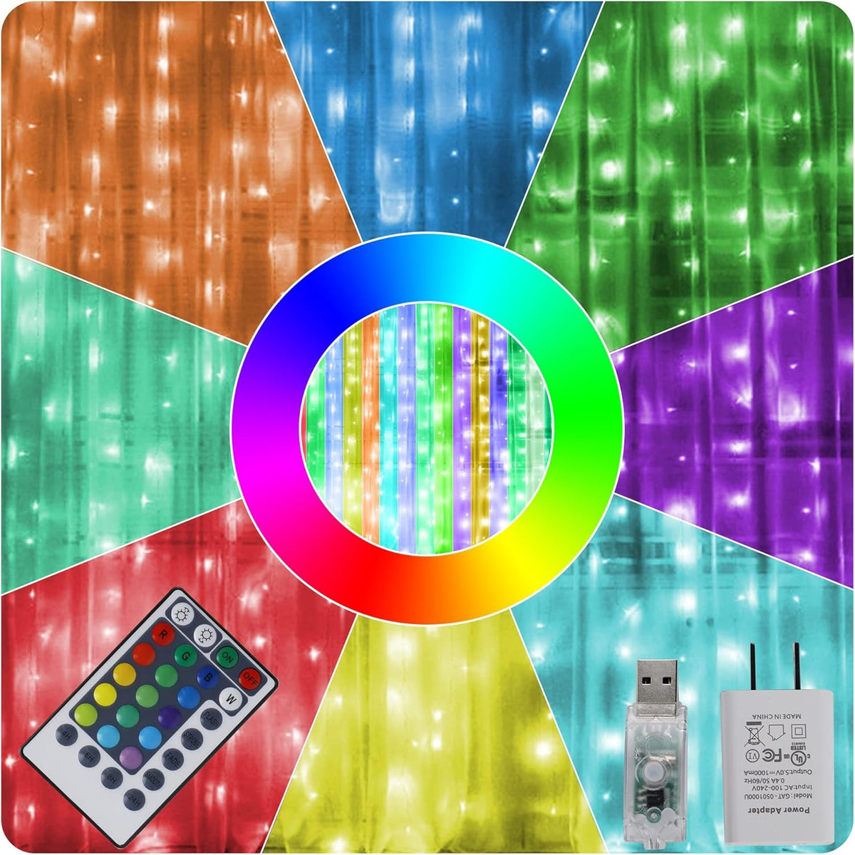 300 led curtain light array covering 9.8 x 9.8 ft