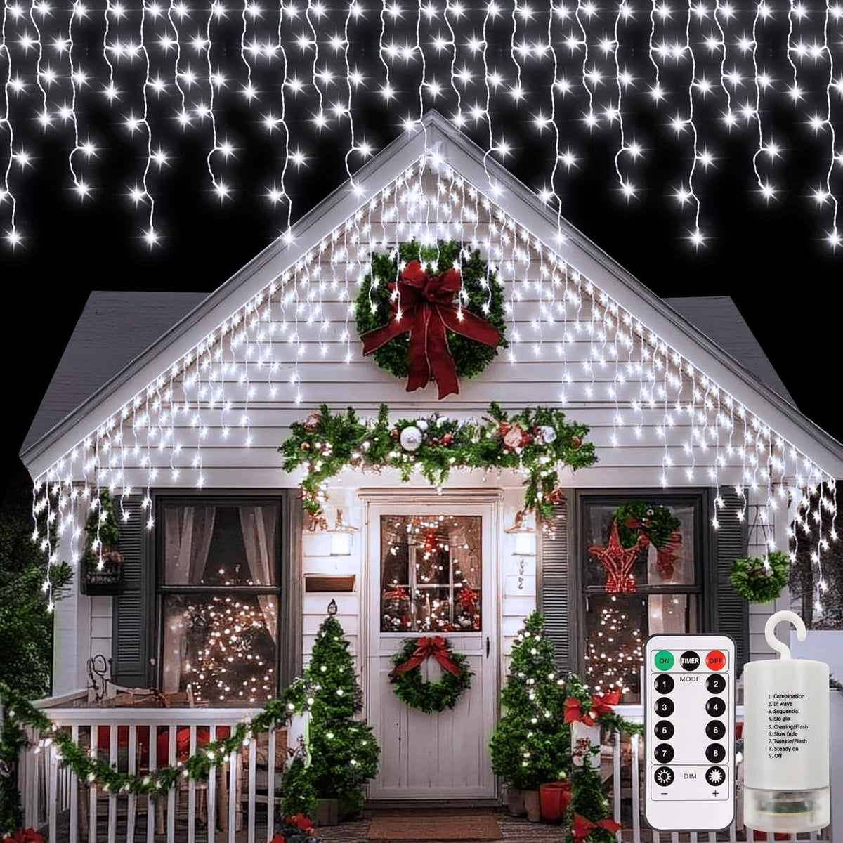 300 leds arranged across 60 hanging drops on a 20 ft string