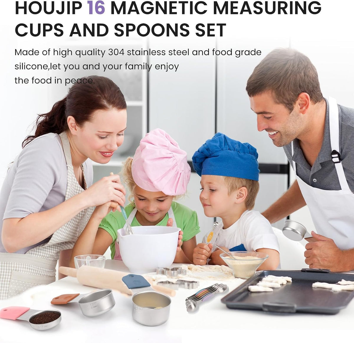 304 stainless steel bodies with matte finish (cups) and bright finish (spoons)