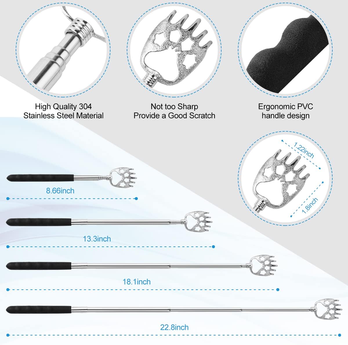 304 stainless steel construction for durability and rust resistance