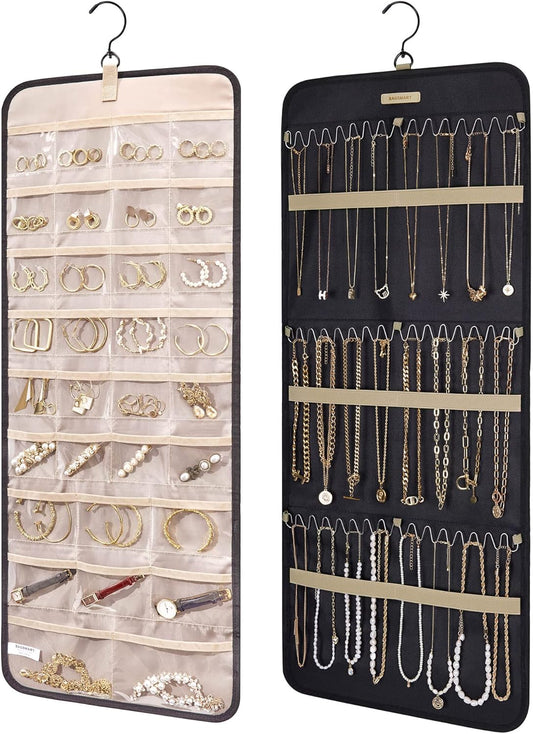 32 transparent pvc pockets on one side for rings, earrings, watches, and small items