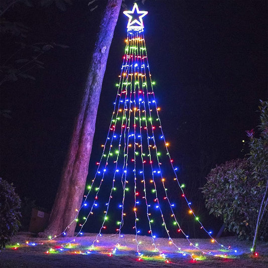 320 led bulbs split across 1 topper star and 9 cascading string strands
