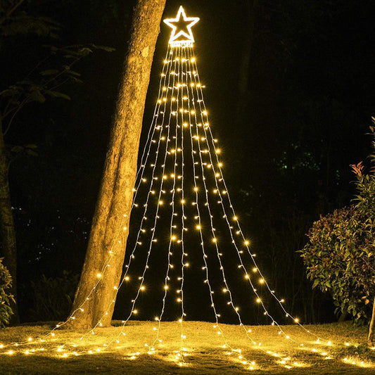 320 leds arranged in 9 cascading strands of 35 leds each (9x12ft coverage)