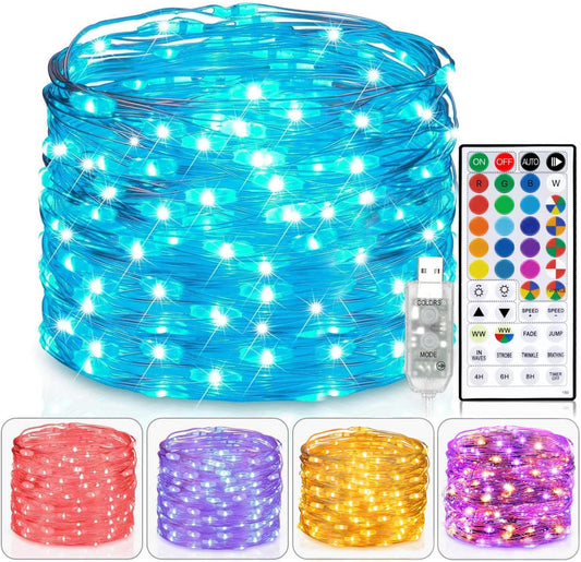 33ft string with 100 led bulbs on three twisted copper strands for durability and tangle resistance