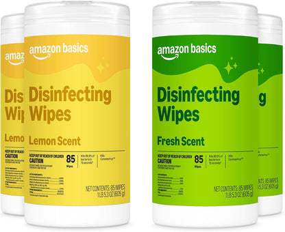 340 total wipes across four 85-count canisters (2 lemon, 2 fresh scent)