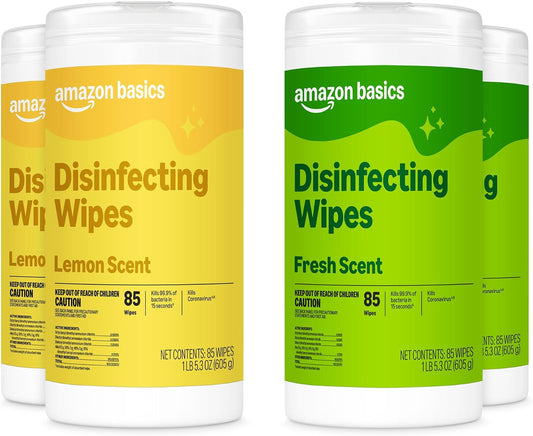 340 total wipes across four 85-count canisters (2 lemon, 2 fresh scent)