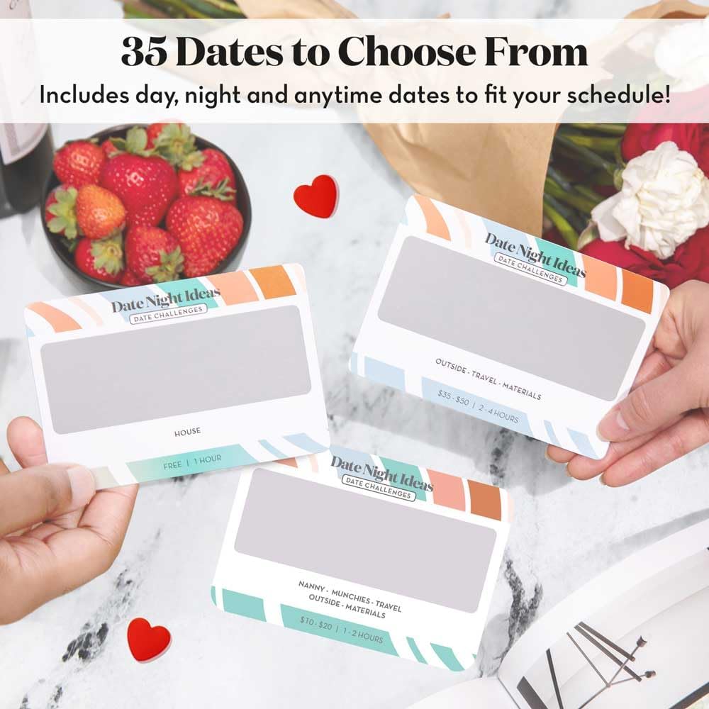 35 scratch-off date challenge cards on cardstock material