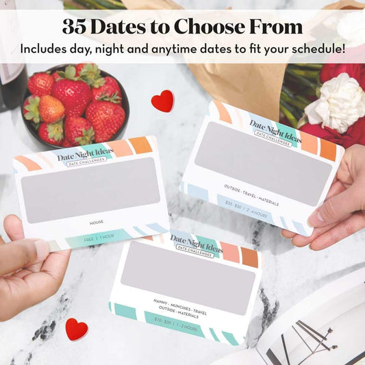 35 scratch-off date challenge cards on cardstock material