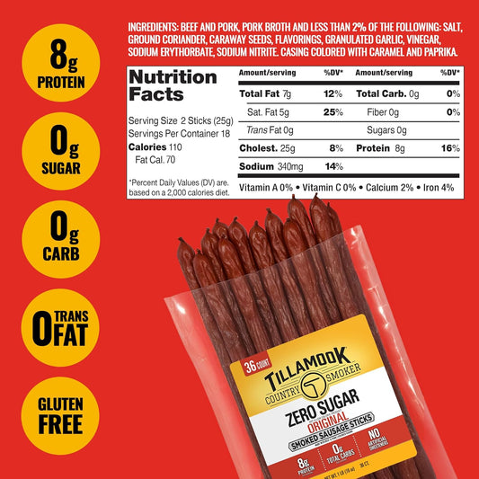 36 individually portioned meat sticks in a single bulk pack