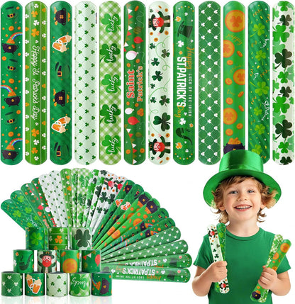 36-piece bulk pack with 12 distinct st. patrick's day graphic designs (shamrocks, hats, pipes, leprechauns)