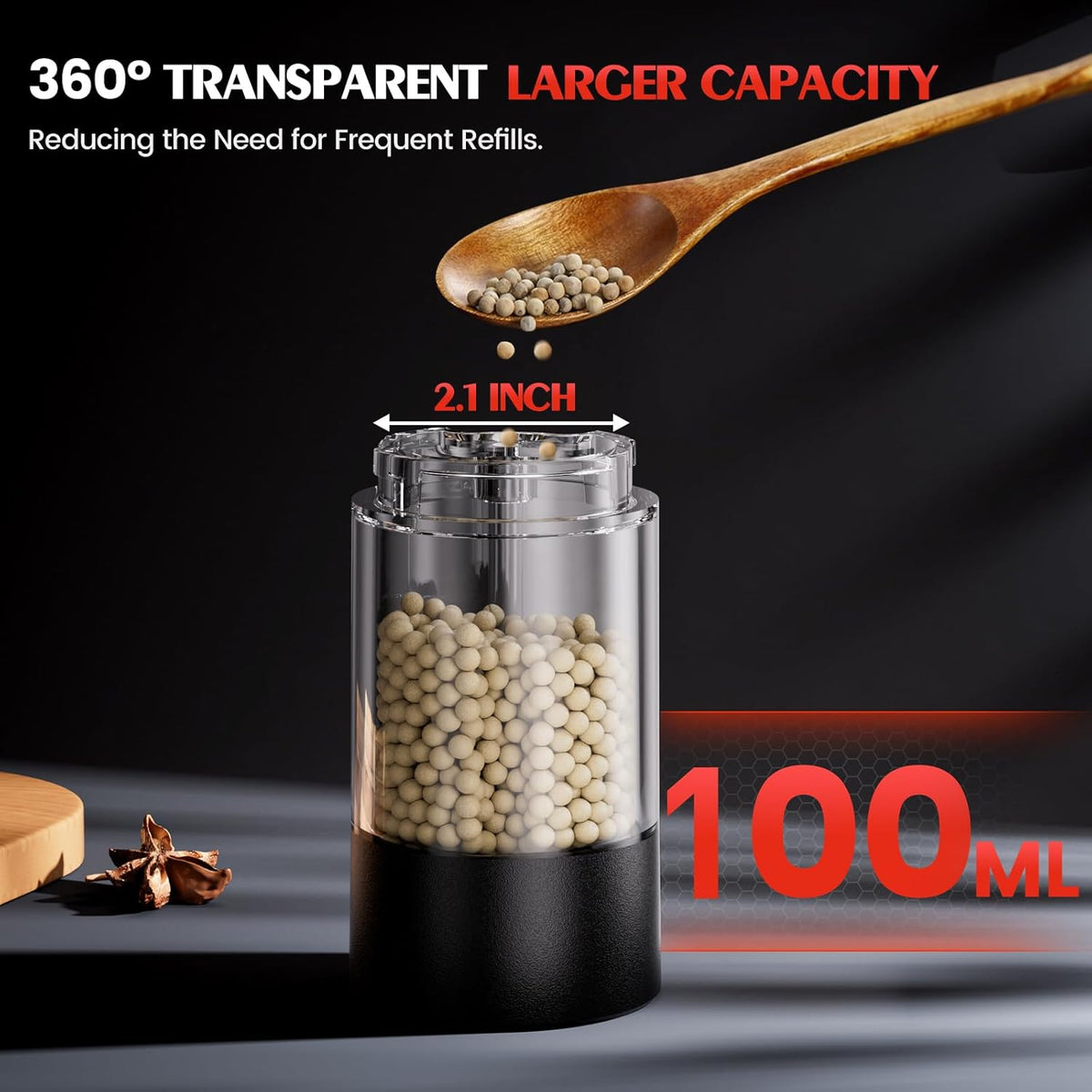 360° transparent large-capacity body for fewer refills