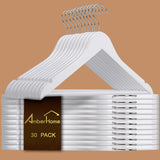 Amber Home 30 Pack Wood Coat Hangers for Guest Room Closet Makeover with Natural and Black Finish Choices
