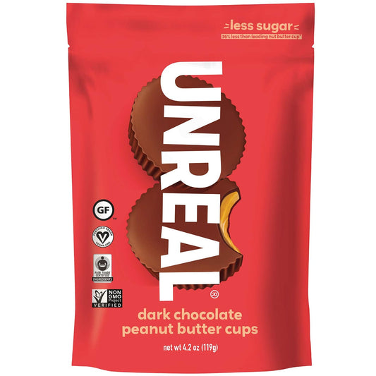 4.2 oz bag containing 8 individually wrapped dark chocolate peanut butter cups