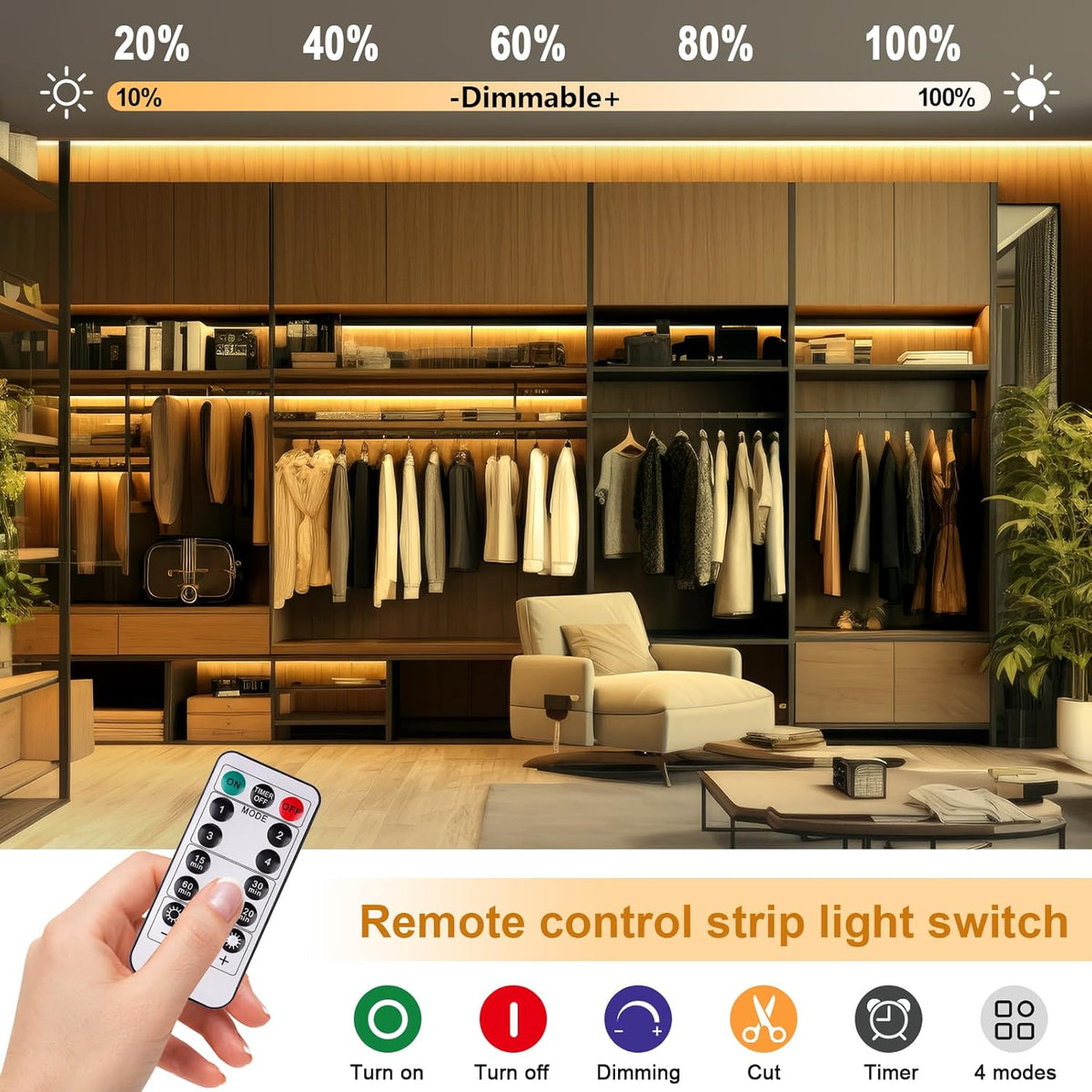 4 built-in timer options (15/30/60/120 min) with memory function that retains last setting