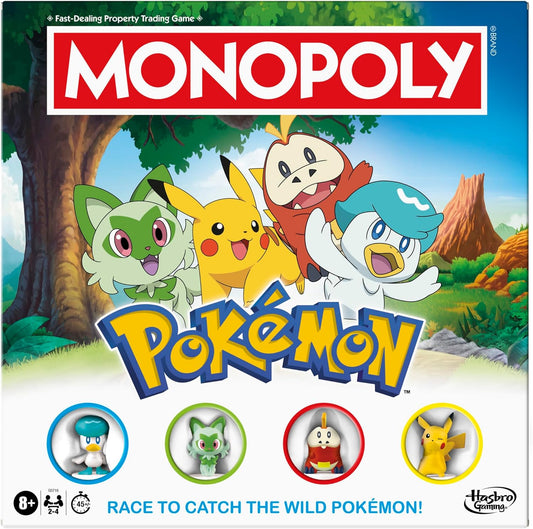 4 collectible pokémon character movers: sprigatito, fuecoco, quaxly, and pikachu