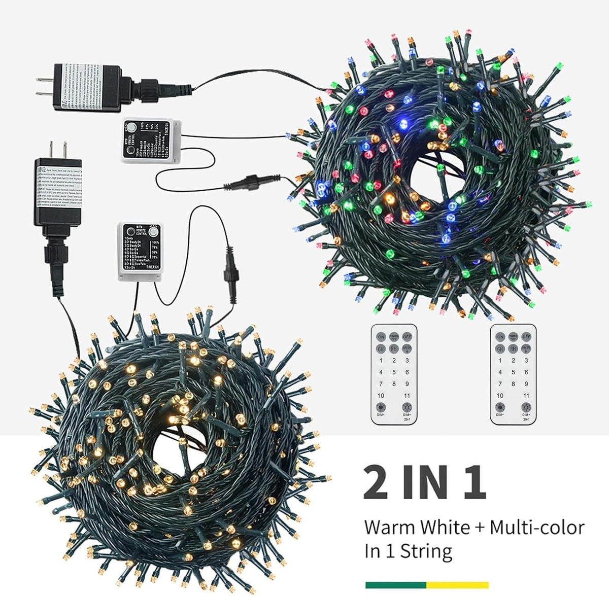 4 color-changing modes (warm white, multicolor, warm white + multicolor, 3 multicolor mixes)