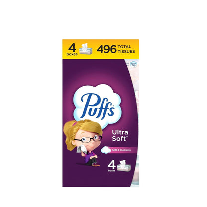 4 family boxes per pack, 124 tissues each (496 tissues total)