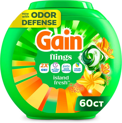 4-in-1 concentrated liquid pac formula: 2x oxi boosters, febreze odor defense, color guard, and all day scent capsules