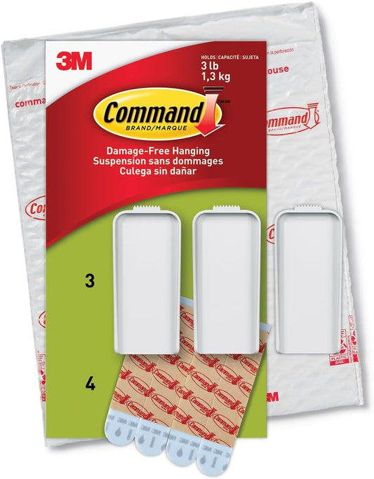 4 large command strips rated to hold 3 lbs each