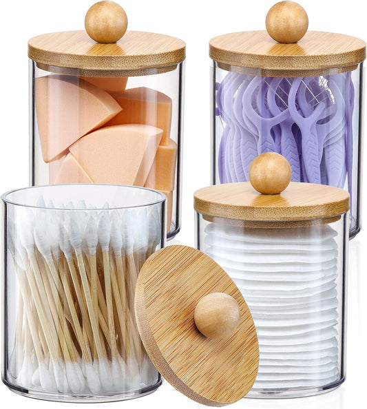 4-pack of 10 oz clear apothecary jars measuring 2.7" diameter x 4.5" height