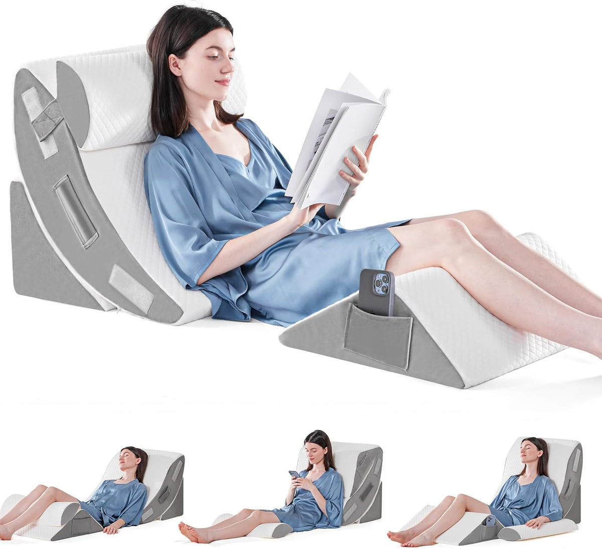 4-piece adjustable wedge system with triangle, back, head, and leg support components (1/4/6/9-piece variants available)