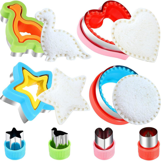 4 sandwich bread cutters paired with 4 vegetable and fruit cookie cutters (8 pieces total)