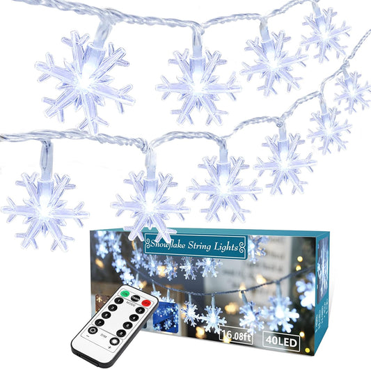 40 led snowflake-shaped bulbs across a 16.08 ft string