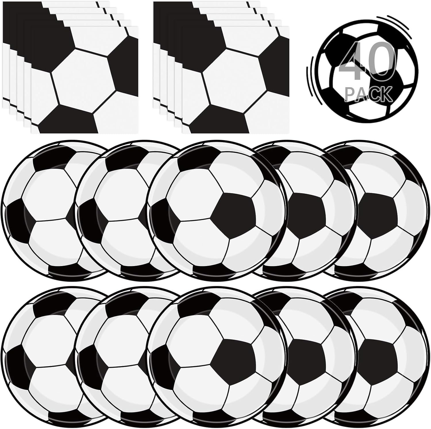 40-piece set: 20 nine-inch round paper plates plus 20 six-and-a-half-inch napkins (13x13 inches unfolded, 3-ply luncheon)