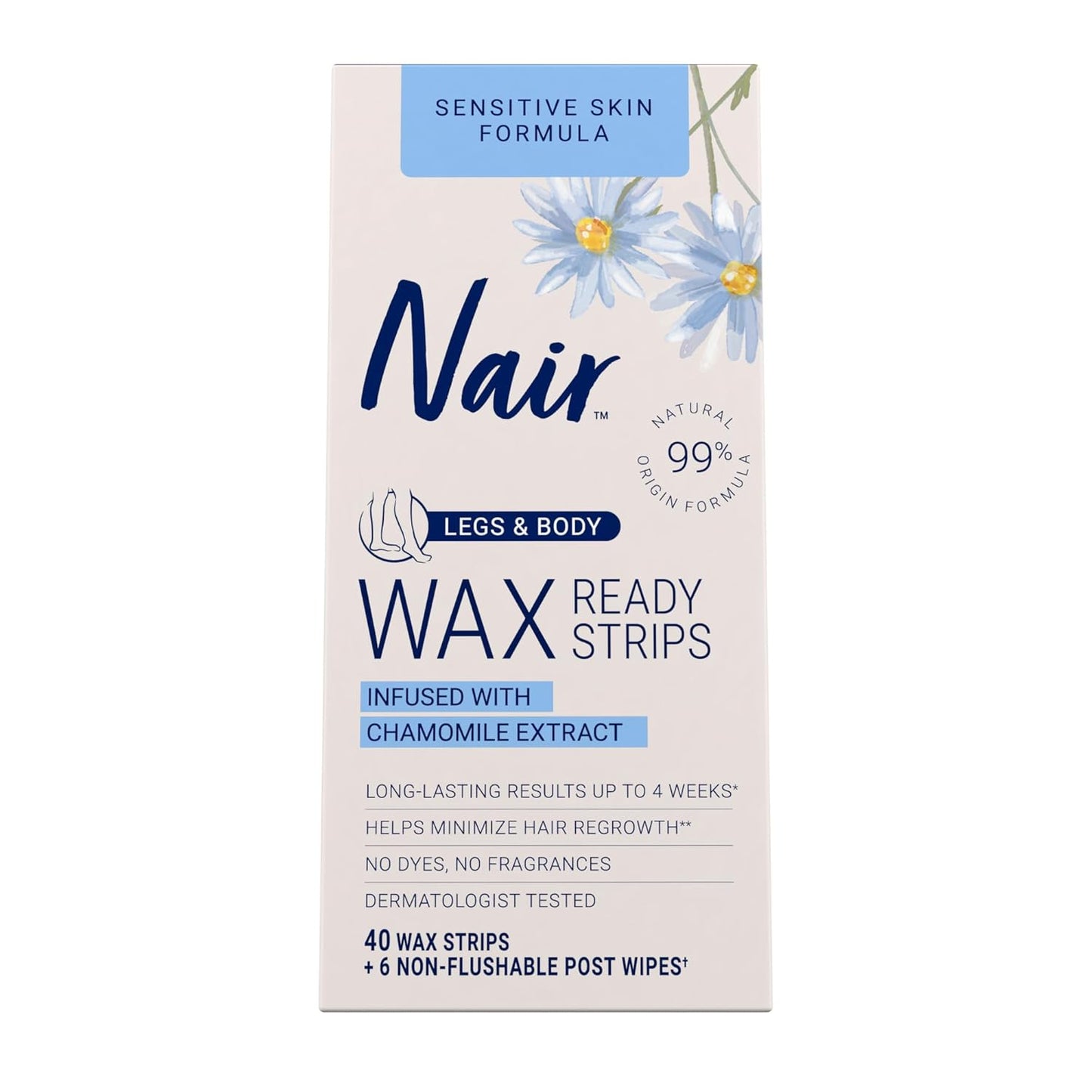 40 ready-to-use wax strips with no rubbing or warming required