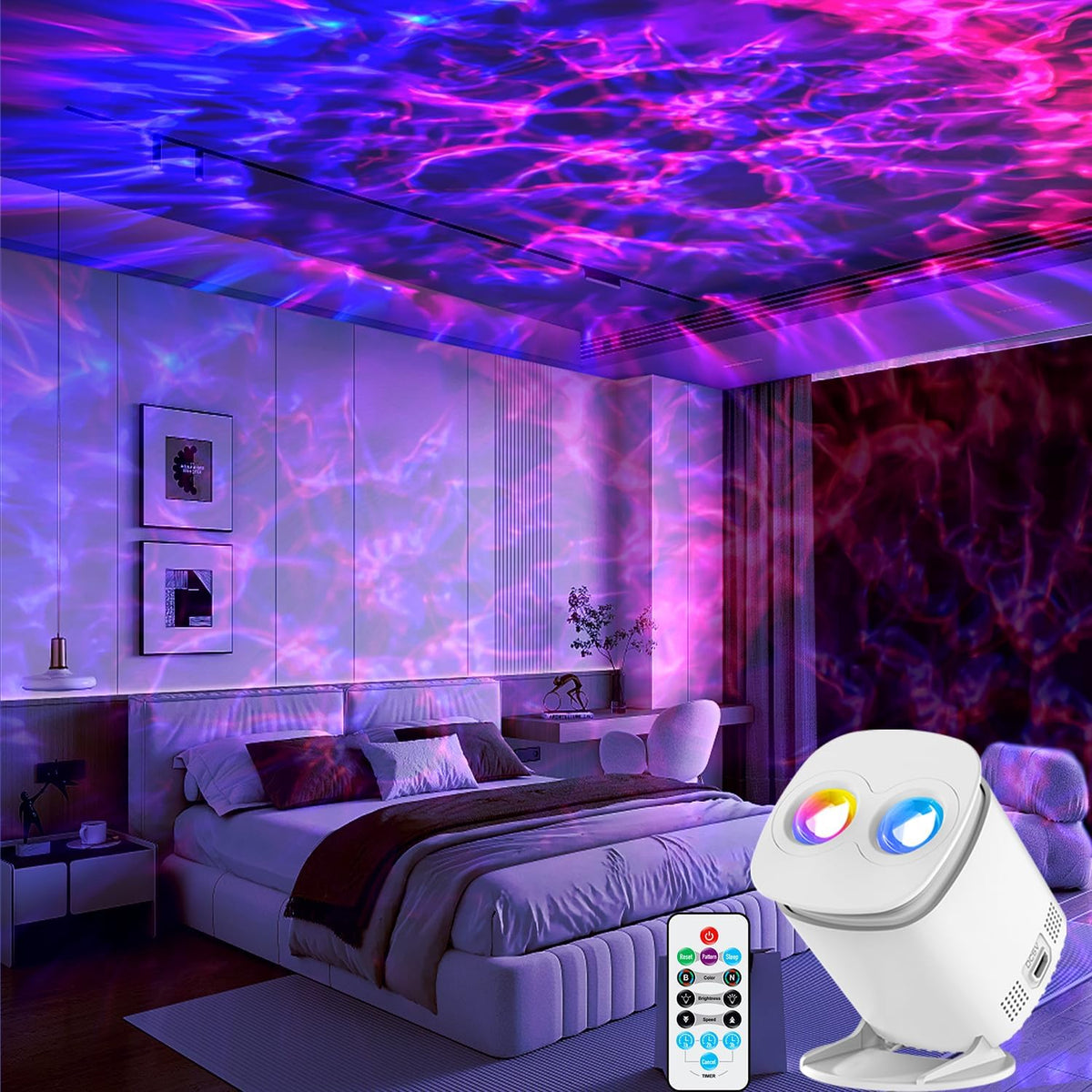 41 lighting modes combining galaxy projection, sunset lamp, and night light