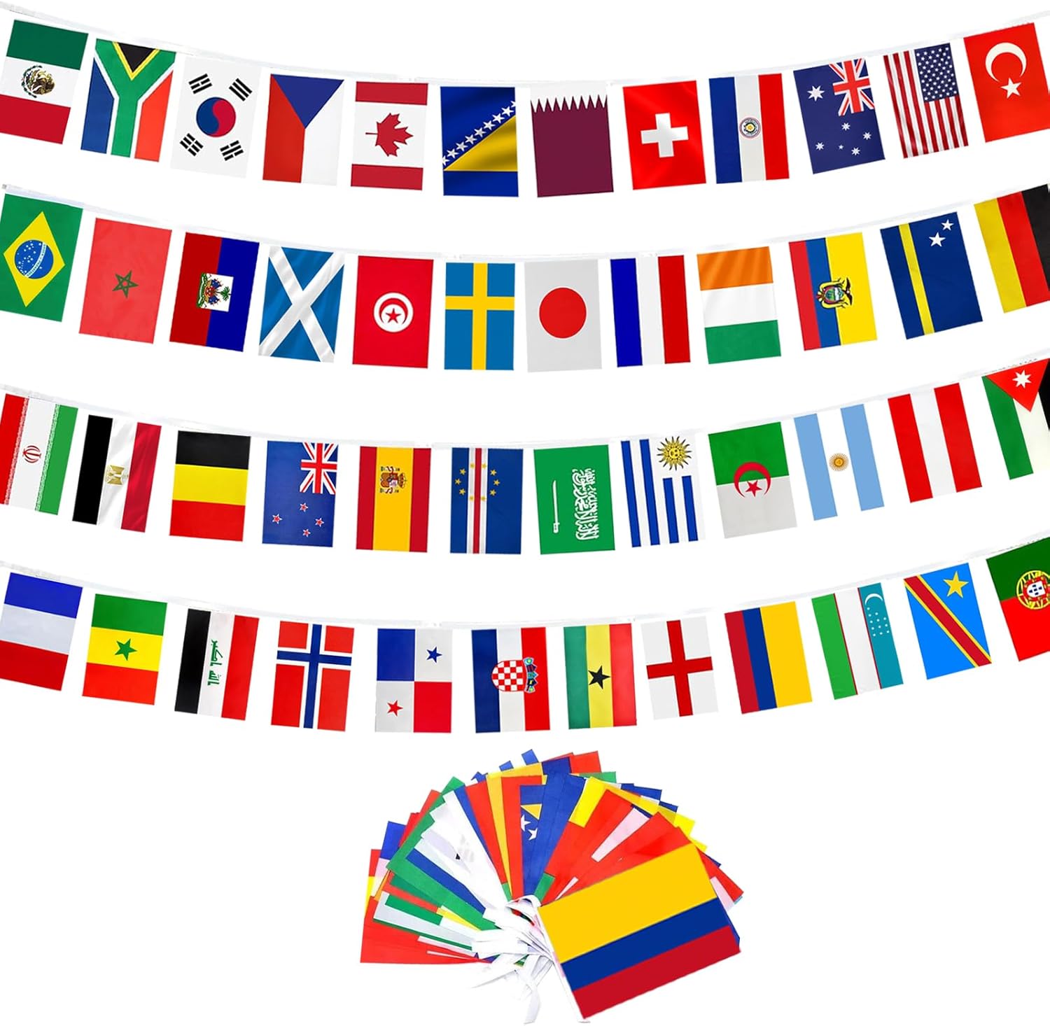 48 country flags on a single string totaling 551 inches (46 feet) in length