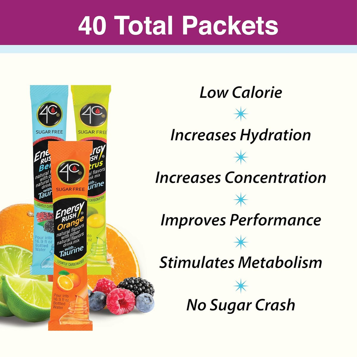 4C Energy Rush Stix – Daily Hydration Ritual, Zero-Sugar Water Flavoring with Taurine
