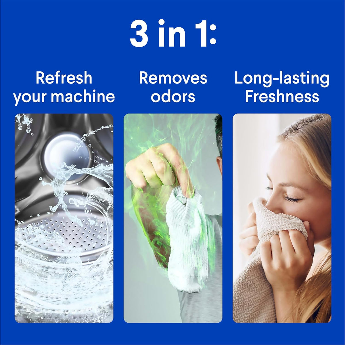 4x the odor-fighting power compared to detergent alone on mold/mildew odors