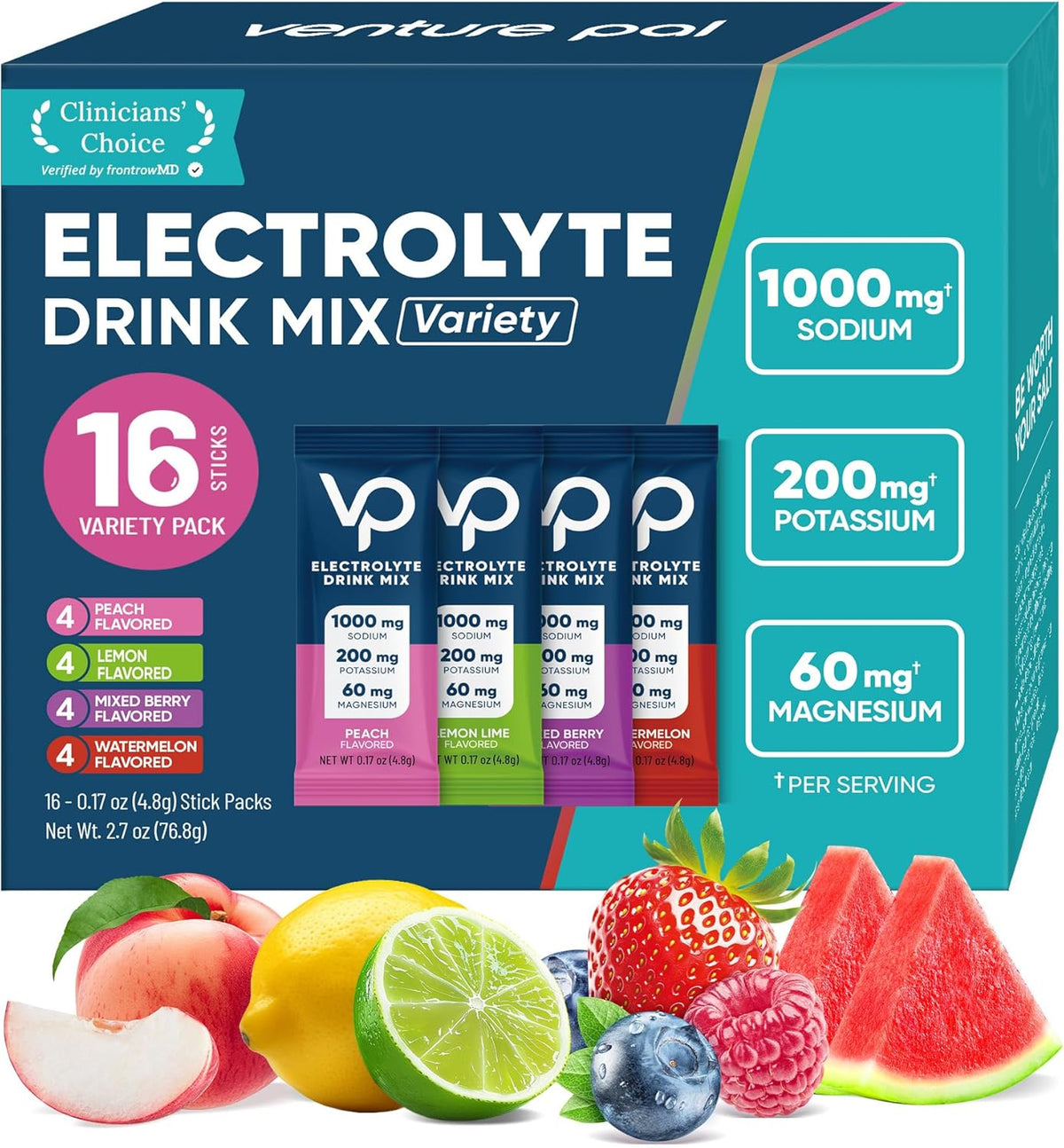 5 essential electrolytes per stick: sodium, potassium, magnesium, vitamin c, and salt