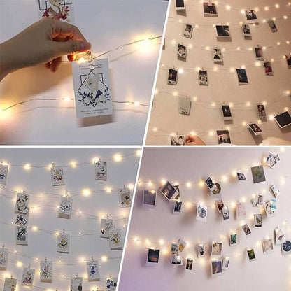 50 clear plastic photo clips integrated into the string