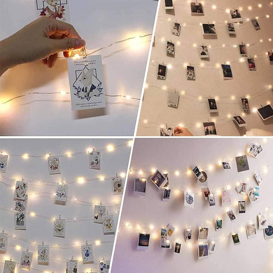 50 clear plastic photo clips integrated into the string