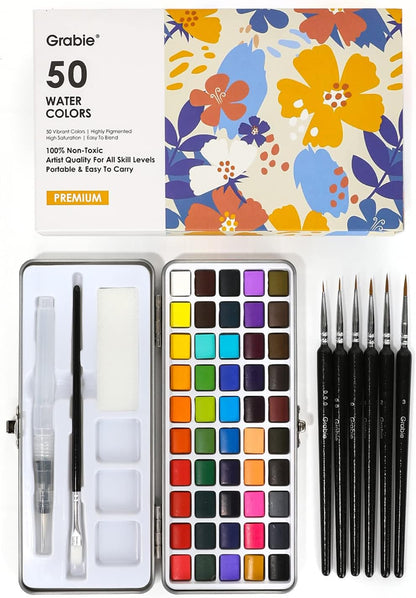 50-color curated watercolor palette (also available in 100 and 168 color sets)
