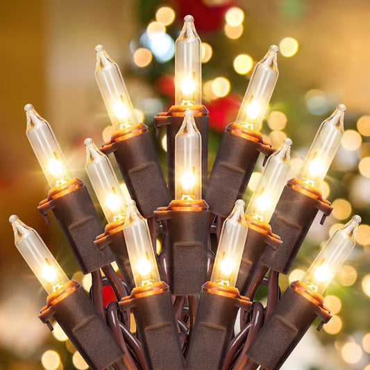 50 incandescent wedge-base mini bulbs on 13 ft (11.5 ft lit + 1.5 ft lead)