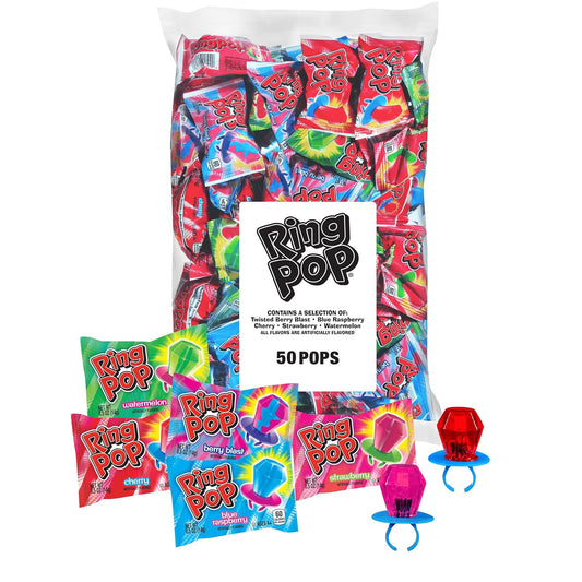50 individually-wrapped ring pop lollipops per bag