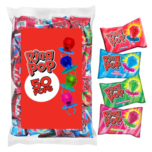 50 individually-wrapped ring pop lollipops per bag