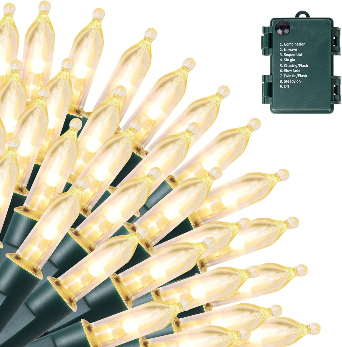 50 led bulbs on 16 ft string with 1 ft leading wire (green cable)