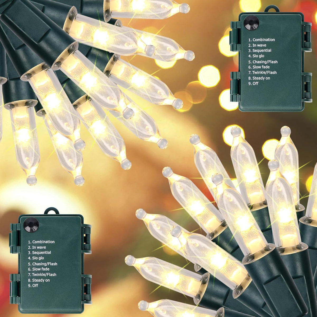 50 led micro-bulbs on 16 ft of green wire with 1 ft leading lead