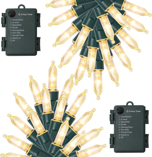50 micro-led bulbs on 16 ft green-coated wire (2-pack = 100 leds, 32 ft total lit length)