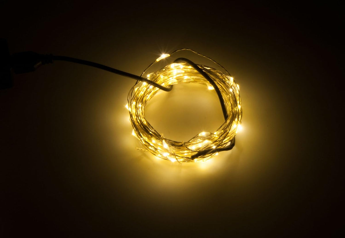 50 micro super bright leds on 16 ft of ultra-thin silver wire with 4-inch bulb spacing
